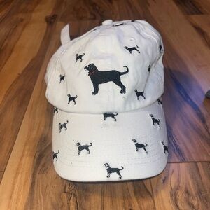White Cap with Black Dog Pattern